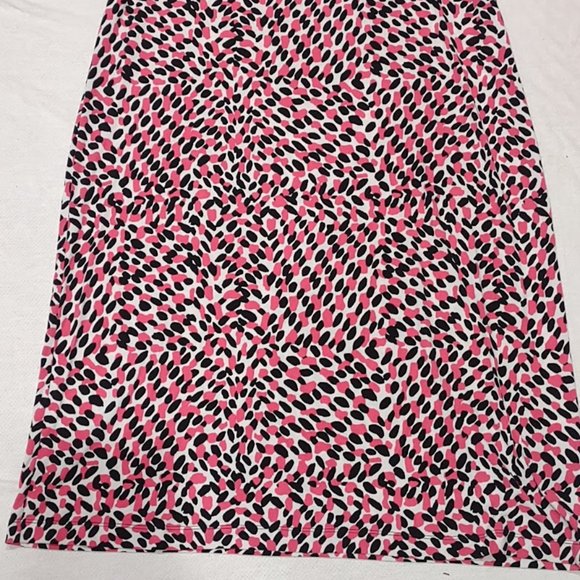 DANA BUCHMAN PINK BLACK WHITE ABSTRACT DOTS SLEEVELESS DRESS RUCHED SIZE XL - Picture 2 of 9